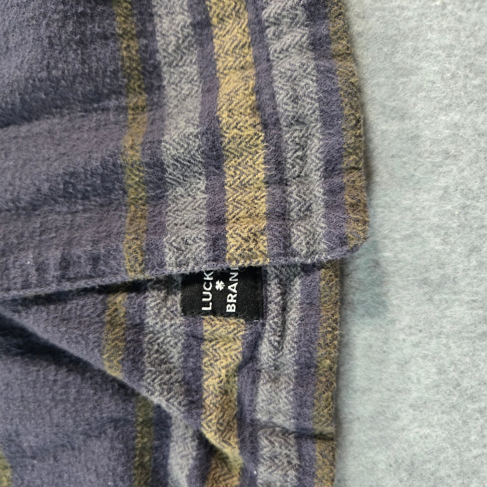 Lucky Brand Mens Small Blue Tan Striped Flannel Button Down Shirt F00245 - Picture 10 of 16